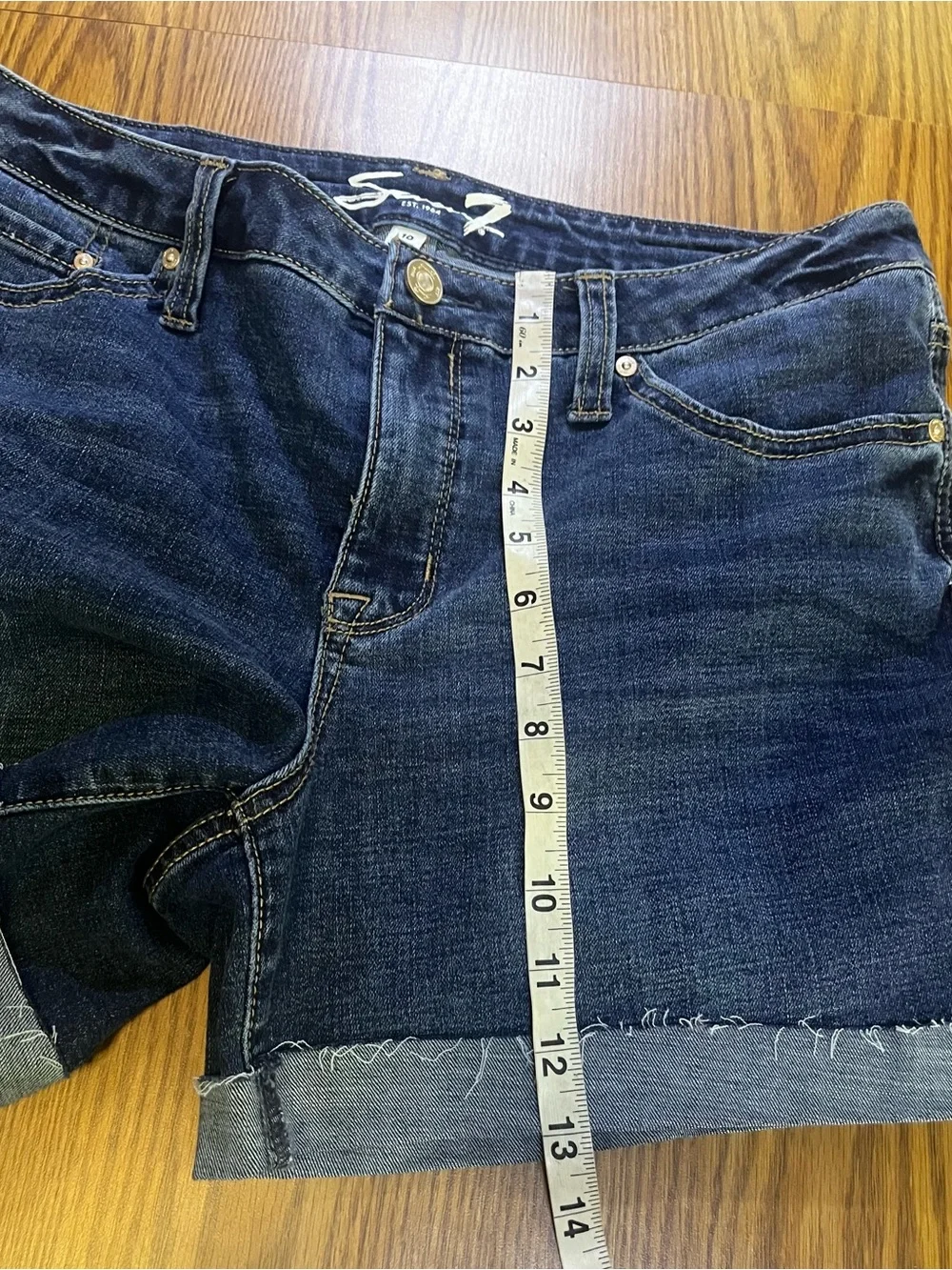 Seven7 Dark Blue Denim Shorts with White Logo Size 10